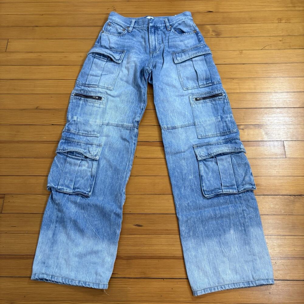Alice + Olivia Cay Baggy Denim Cargo Jeans Wide Leg Brea Blue SZ 25 Streetwear - Picture 10 of 14